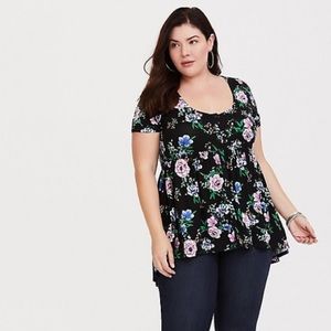 Super soft black floral babydoll tee